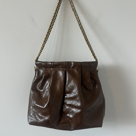 NWT Charles & Keith Duo Double Chain Hobo Bag - Dark Brown - Picture 2 of 5